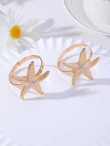 1pc Starfish Decor Napkin Ring - Gold - View 4