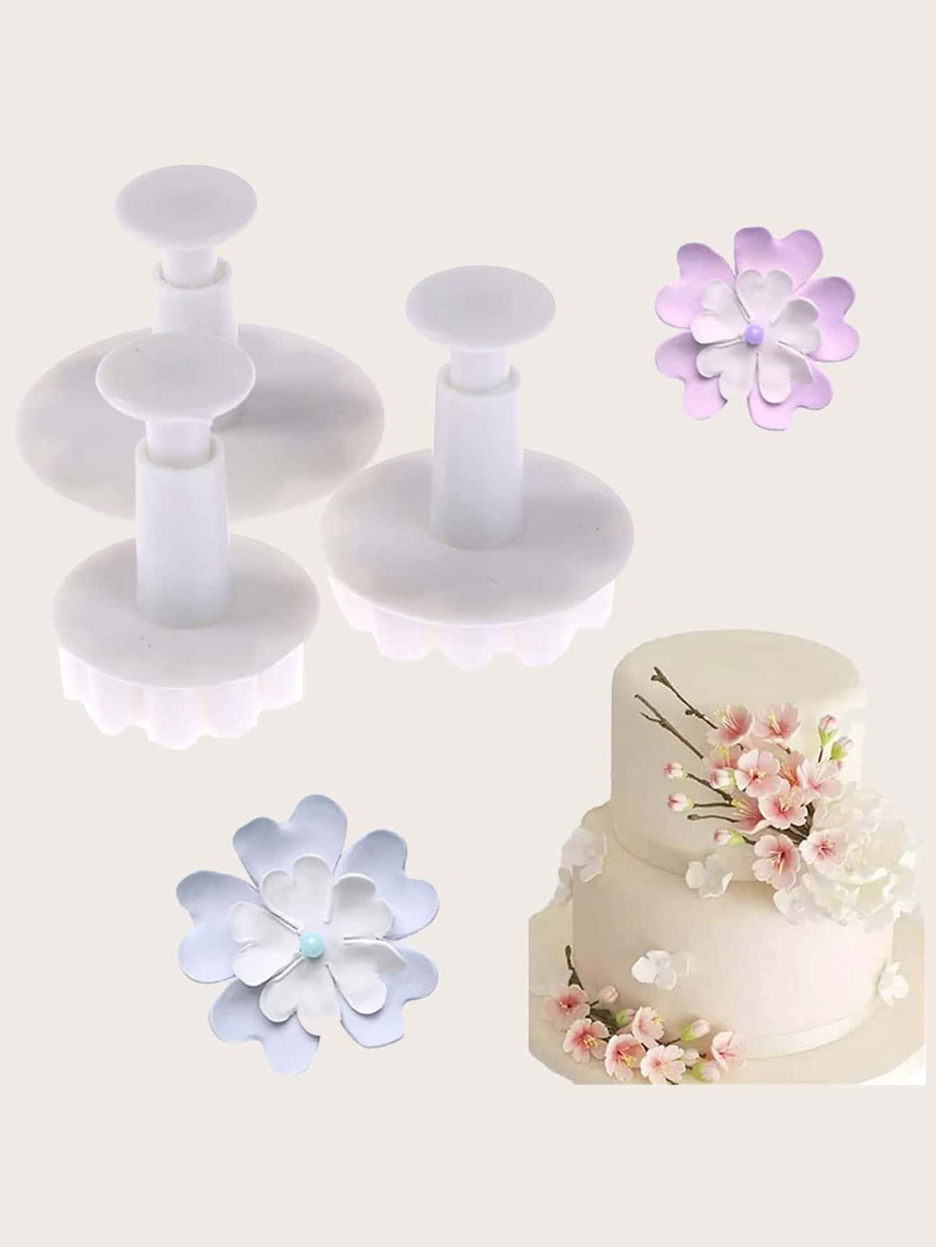 Conjunto de 3 moldes de impressão de fondant em forma floral para assar