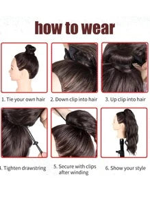 Long Curly Ponytail Synthetic Hair Extension - Burgundy - View 7