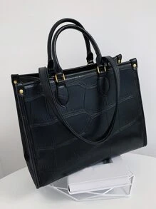 Túi tote đeo vai cá sấu dập nổi nhẹ, dành cho doanh nhân dành cho nữ tuổi teen Sinh viên đại học, tân binh và nhân viên cổ trắng Hoàn hảo cho văn phòng, trường đại học, công việc, kinh doanh, đi làm, ngoài trời, du lịch, đi chơi - màu đen - Xem 1