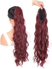 Long Curly Ponytail Synthetic Hair Extension - Burgundy - View 1