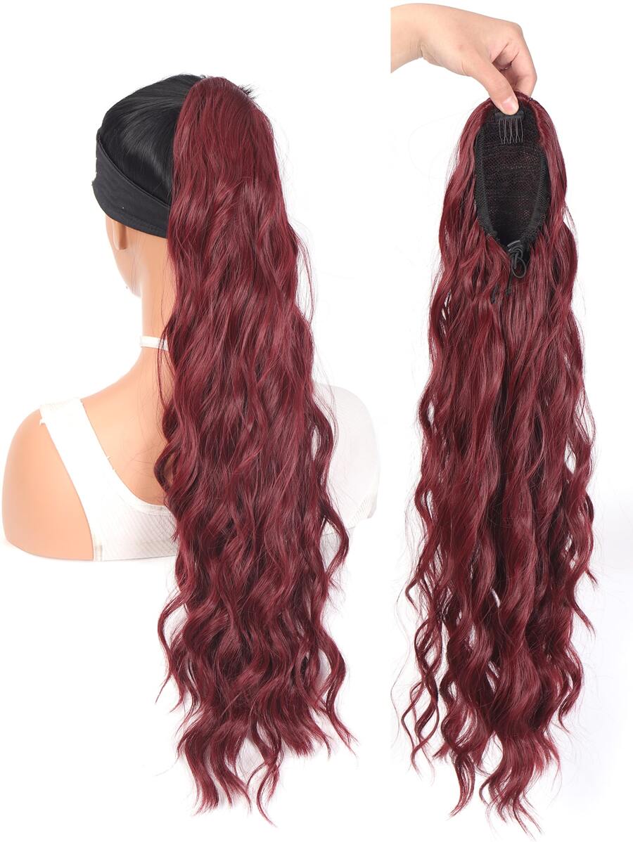 Long Curly Ponytail Synthetic Hair Extension - Burgundy - View 1