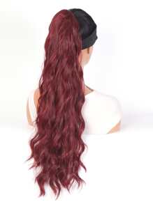 Long Curly Ponytail Synthetic Hair Extension - Burgundy - View 4