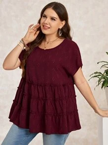 EMERY ROSE 大碼褶邊荷葉邊娃娃裝襯衫 - 紫紅色 - 查看 3