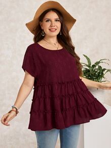 EMERY ROSE 大碼褶邊荷葉邊娃娃裝襯衫 - 紫紅色 - 查看 1