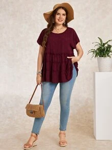 EMERY ROSE 大碼褶邊荷葉邊娃娃裝襯衫 - 紫紅色 - 查看 5