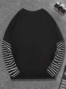 ROMWE MEN Guys 2 In 1 Striped Sleeve Dragon Graphic Tee - Black - View 2