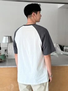 DAZY Men Back To School Cotton Letter Graphic Contrast Raglan Sleeve Tee - White - View 2