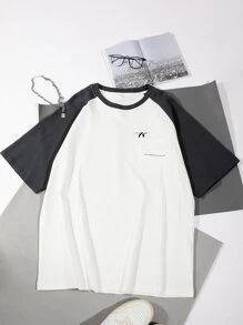 DAZY Men Back To School Cotton Letter Graphic Contrast Raglan Sleeve Tee - White - View 3