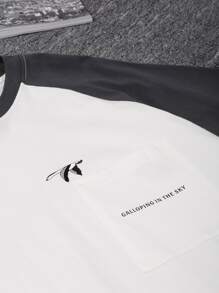 DAZY Men Back To School Cotton Letter Graphic Contrast Raglan Sleeve Tee - White - View 4