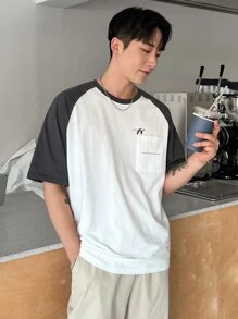 DAZY Men Back To School Cotton Letter Graphic Contrast Raglan Sleeve Tee - White - View 7