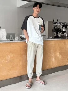 DAZY Men Back To School Cotton Letter Graphic Contrast Raglan Sleeve Tee - White - View 8