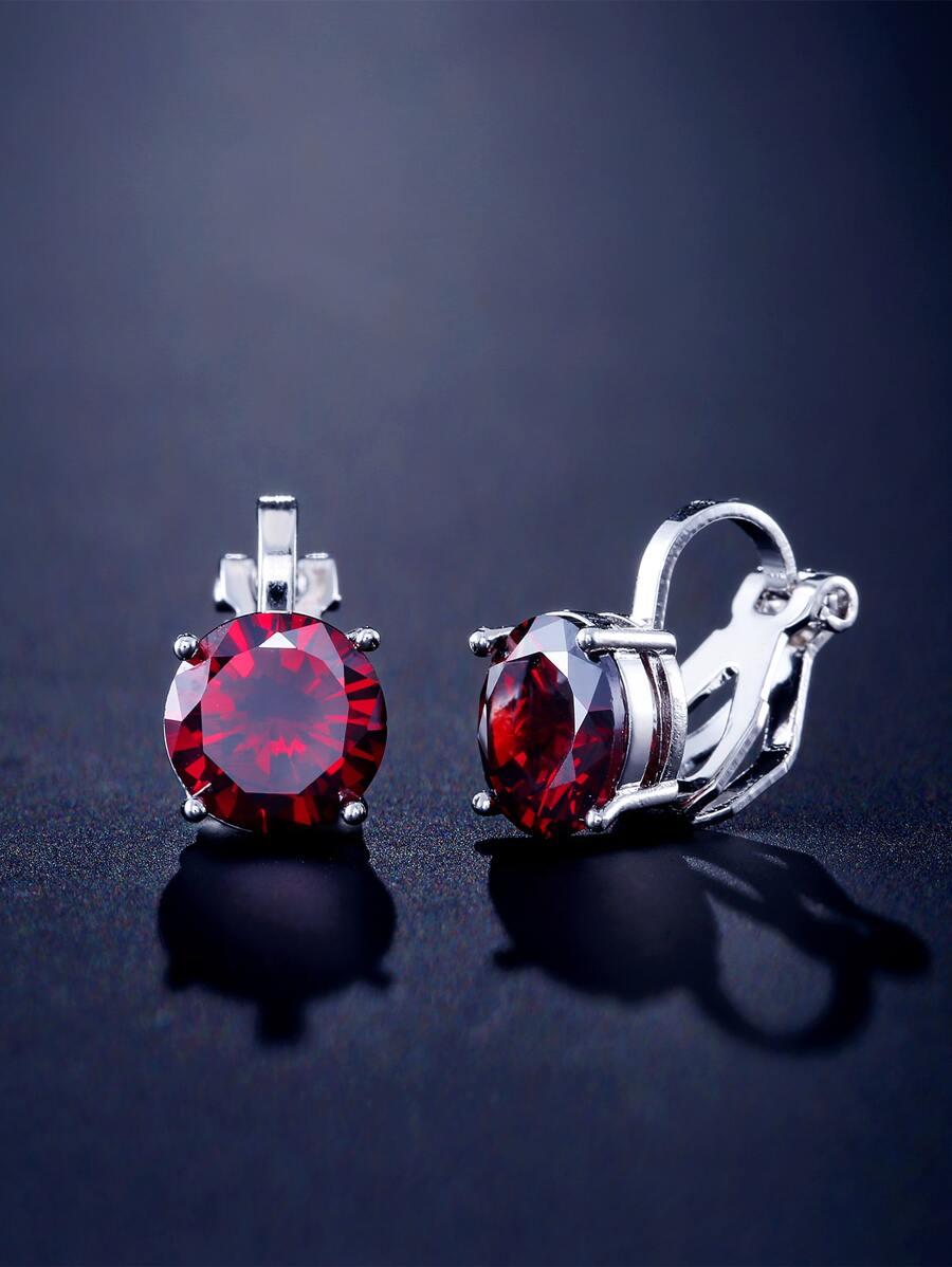 rakol Vòng bít tai trang trí bằng đá khối Zirconia dành cho phụ nữ dự tiệc tiệc cưới - Đỏ - Xem 1