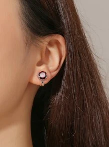 rakol Vòng bít tai trang trí bằng đá khối Zirconia dành cho phụ nữ dự tiệc tiệc cưới - Đỏ - Xem 2