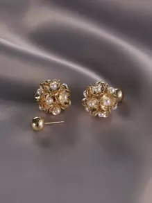 Aretes Con Decoración De Perlas Sintéticas - Amarillo Oro - Ver 2