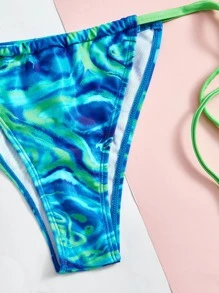 Marble Print Halter Triangle Tie Side Summer Beach Bikini Set - Multicolor - View 4