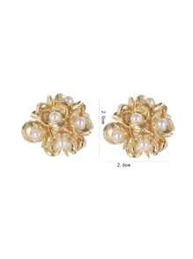Aretes Con Decoración De Perlas Sintéticas - Amarillo Oro - Ver 5