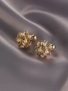 Aretes Con Decoración De Perlas Sintéticas - Amarillo Oro - Ver 7