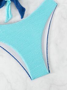 Bộ bikini đi biển mùa hè một vai Colorblock - Màu xanh lam - Xem 6