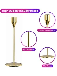 Metal Candlestick Ornaments 3pcsHalloween,Spooky,Autumn,Festival,Holiday ,Winter,Holiday,Festival,Room Decor,Gifts Birthday Graduation - Gold - View 2