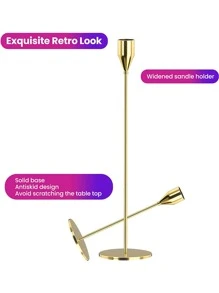 Metal Candlestick Ornaments 3pcsHalloween,Spooky,Autumn,Festival,Holiday ,Winter,Holiday,Festival,Room Decor,Gifts Birthday Graduation - Gold - View 4