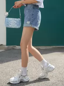 DAZY 撕破邊捲邊牛仔短褲