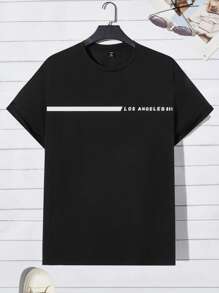 Manfinity Hombres Camiseta con estampado de letra - Negro - Ver 1