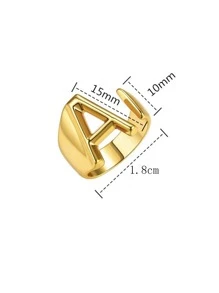 字母裝飾開口戒指 - 金黃色 - 查看 4
