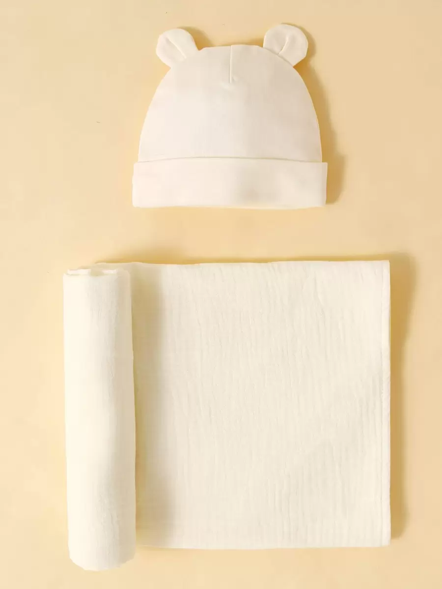 momscare 1 件婴儿纯色襁褓毯和 1 件情人节爱心帽子 - 杏色 - 查看 1