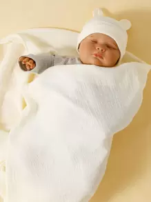 momscare 1 件婴儿纯色襁褓毯和 1 件情人节爱心帽子 - 杏色 - 查看 2