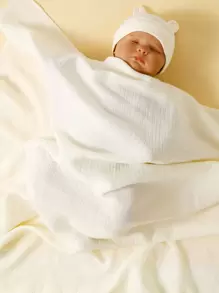 momscare 1 件婴儿纯色襁褓毯和 1 件情人节爱心帽子 - 杏色 - 查看 7