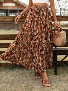 Breezaya Allover Print Ruffle Hem Skirt - Multicolor - View 1