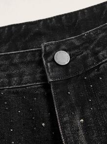 SHEIN MOD Jeans ajustados con diseño de diamante de imitación - Negro - Ver 3