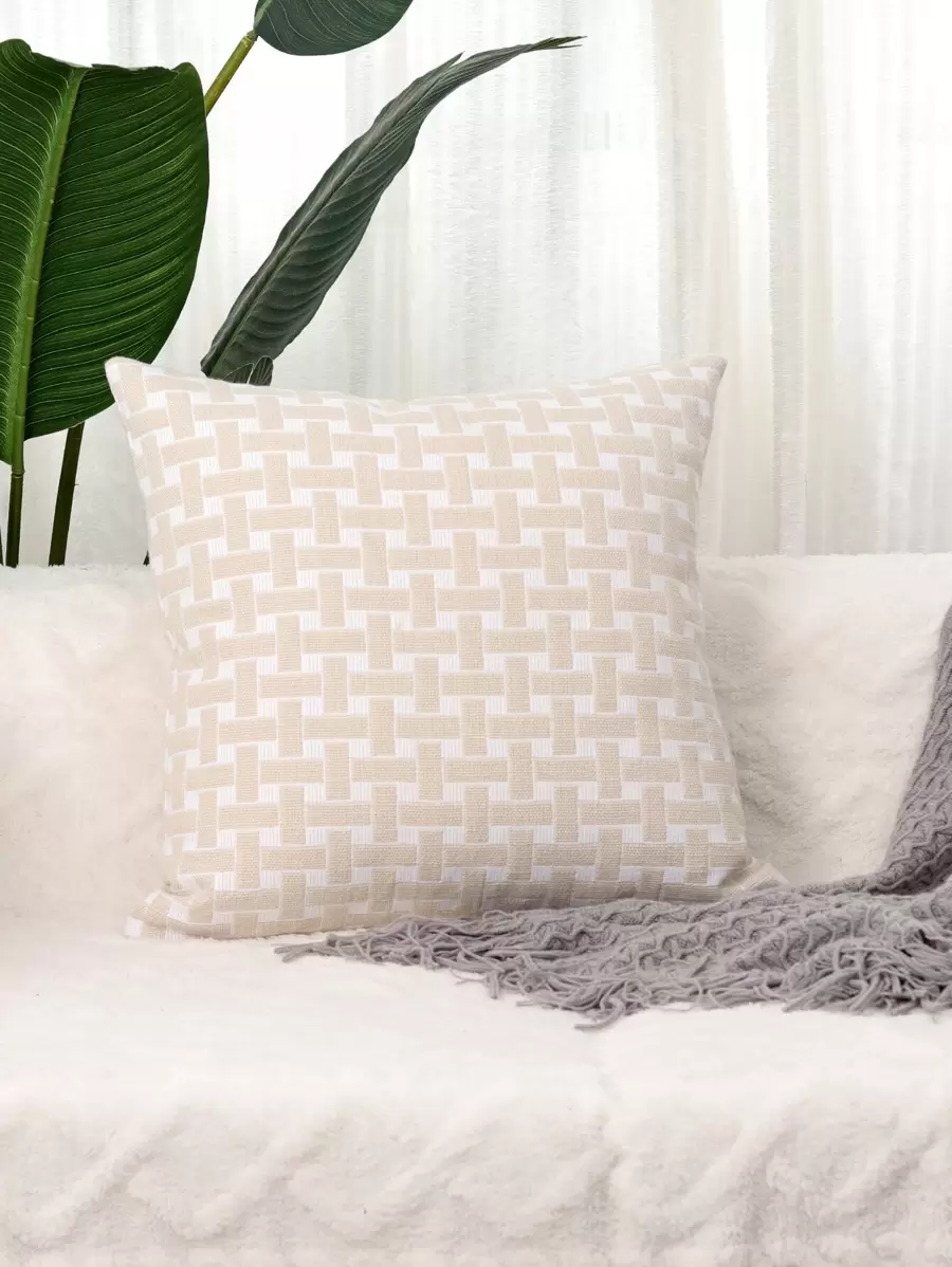 1pc Jacquard Geometric Pattern Cushion Cover Without Filler