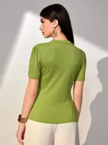 Seusyu Solid Ruched Detail Tee - Green - View 2