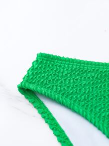 SHEIN Swim Summer Beach Solid Textured Bikini Bottom - Green - View 4