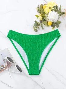 SHEIN Swim Summer Beach Solid Textured Bikini Bottom - Green - View 6