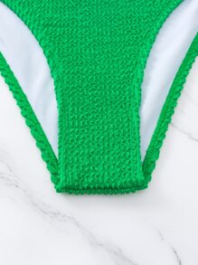 SHEIN Swim Summer Beach Solid Textured Bikini Bottom - Green - View 7