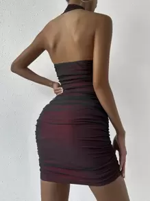 Zolique Ruched Backless Halter Bodycon Dress For New Year Clothes - Red - View 2