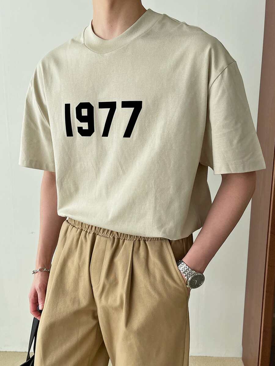 DAZY Men Letter Graphic Drop Shoulder Tee - Apricot - View 1