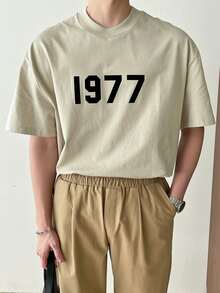 DAZY Men Letter Graphic Drop Shoulder Tee - Apricot - View 4