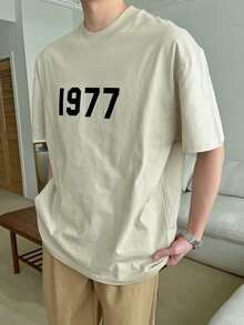 DAZY Men Letter Graphic Drop Shoulder Tee - Apricot - View 5