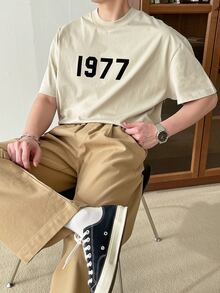 DAZY Men Letter Graphic Drop Shoulder Tee - Apricot - View 6