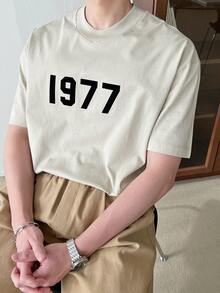 DAZY Men Letter Graphic Drop Shoulder Tee - Apricot - View 8