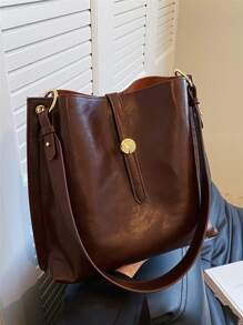 Túi xô tối giản dành cho các cô gái tuổi teen Nữ sinh viên đại học, tân binh & nhân viên văn phòng Hoàn hảo cho văn phòng, nơi làm việc, kinh doanh, đi làm Túi đi làm tốt nhất cho nữ - Cà phê nâu - Xem 6