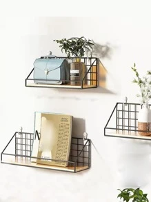 1 pieza Estante de almacenamiento montado en pared hierro - Negro - Ver 4