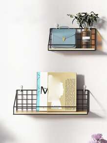 1 pieza Estante de almacenamiento montado en pared hierro - Negro - Ver 5