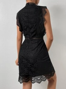 Chiquease 提花蕾絲小高領連衣裙