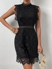 Chiquease 提花蕾絲小高領連衣裙