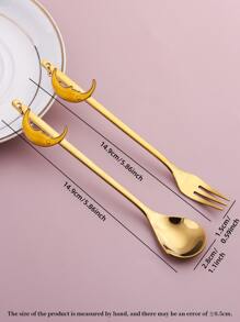 2 piezas Set de vajilla con diseño de luna y estrella de acero inoxidable - Dorado - Ver 2